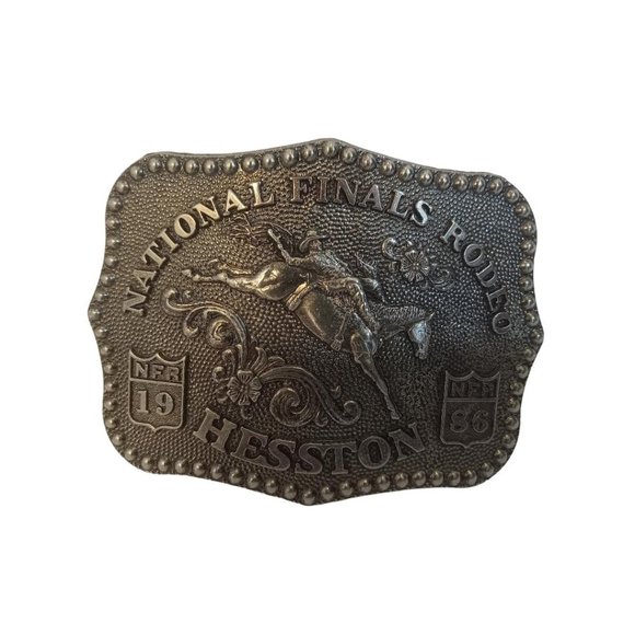 Hesston NFR Belt Buckle Metal Anniversary Series 1986 Signed By Fred Fellows